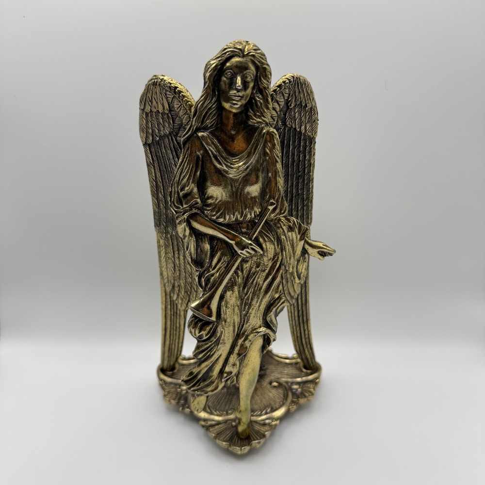 Hestia Candle Holder Angel Figurine Unisex OS Gold Vintage Brass Finish Decor